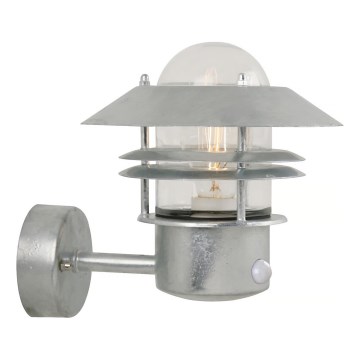 Nordlux - Utomhus vägglampa med sensor BLOKHUS 1xE27/60W/230V IP54 silver