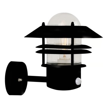 Nordlux - Utomhus vägglampa med sensor BLOKHUS 1xE27/60W/230V IP54 svart