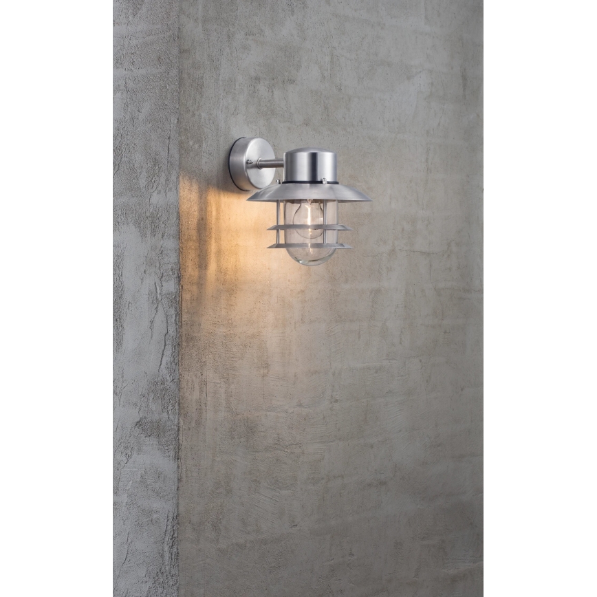 Nordlux - Vägglampa för utomhusbruk BLOKHUS 1xE27/60W/230V IP54 silver