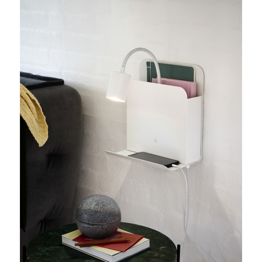 Nordlux - Väggspotlight med hylla och USB ROOMI 1xGU10/8W/230V vit