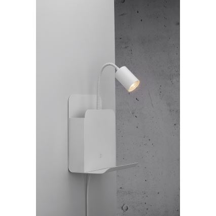 Nordlux - Väggspotlight med hylla och USB ROOMI 1xGU10/8W/230V vit