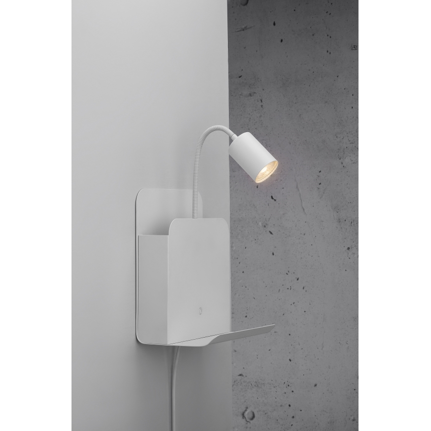 Nordlux - Väggspotlight med hylla och USB ROOMI 1xGU10/8W/230V vit