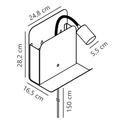 Nordlux - Väggspotlight med hylla och USB ROOMI 1xGU10/8W/230V vit