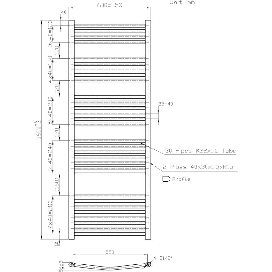Novaservis - Badrums-handdukstork 836W/230V 160x60 cm vit, rundad
