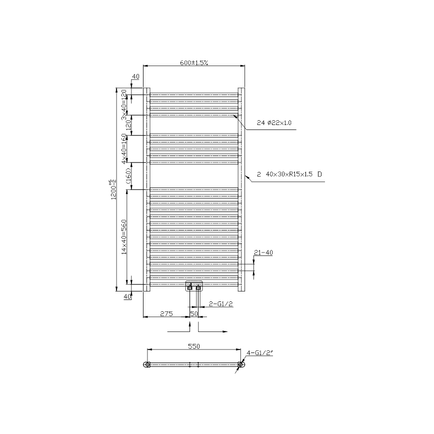 Novaservis - Handdukstork för badrum 423W/230V 120x60 cm blank krom rak