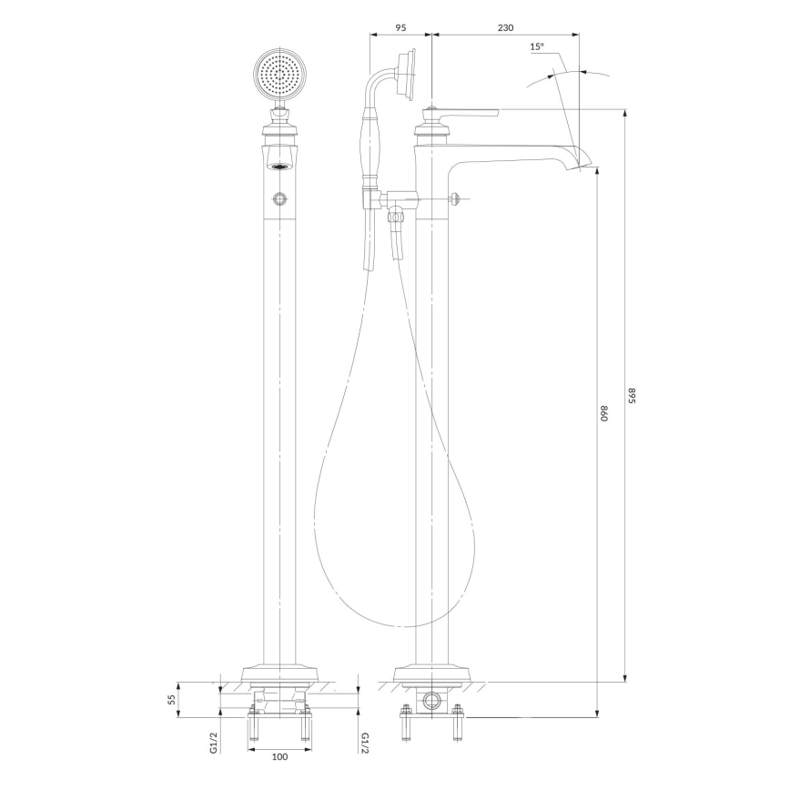 OMNIRES AM5233CR - Fristående badkarsset med ARMANCE blandare i blank krom