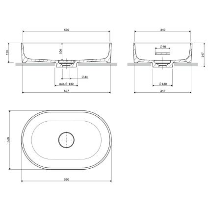 OMNIRES OVOUNBLV - Bänkskiva handfat OVO 55x36 cm dolomit/matt svart lava
