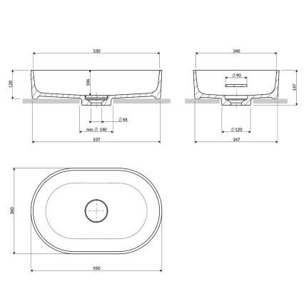 OMNIRES OVOUNBP - Bänkskiva tvättställ OVO 55x36 cm dolomit/glansig vit