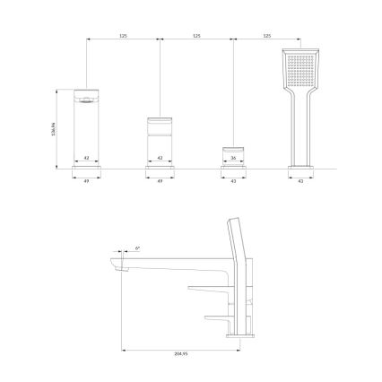 OMNIRES PM7432BL - Kran till badkar 4-hål PARMA matt svart
