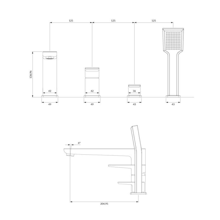 OMNIRES PM7432BL - Kran till badkar 4-hål PARMA matt svart