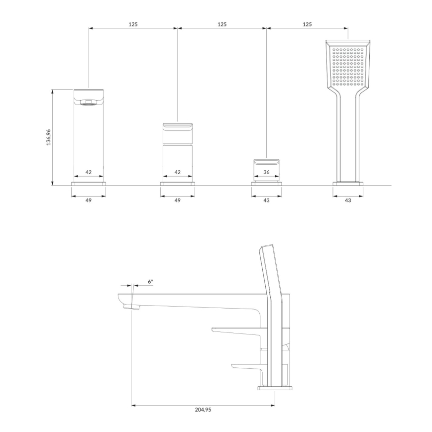 OMNIRES PM7432CR - Kran till badkar 4-hål PARMA skinande krom