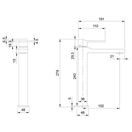 OMNIRES SL7712CR - Kran till handfat SLIDE 27,8 cm skinande krom