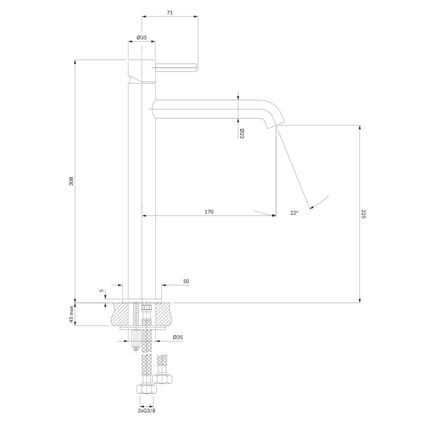 OMNIRES Y1212BL - Kran till handfat Y 30,8 cm halv-matt svart