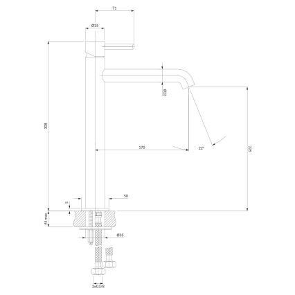OMNIRES Y1212GLB - Kran till handfat Y 30,8 cm mark guld