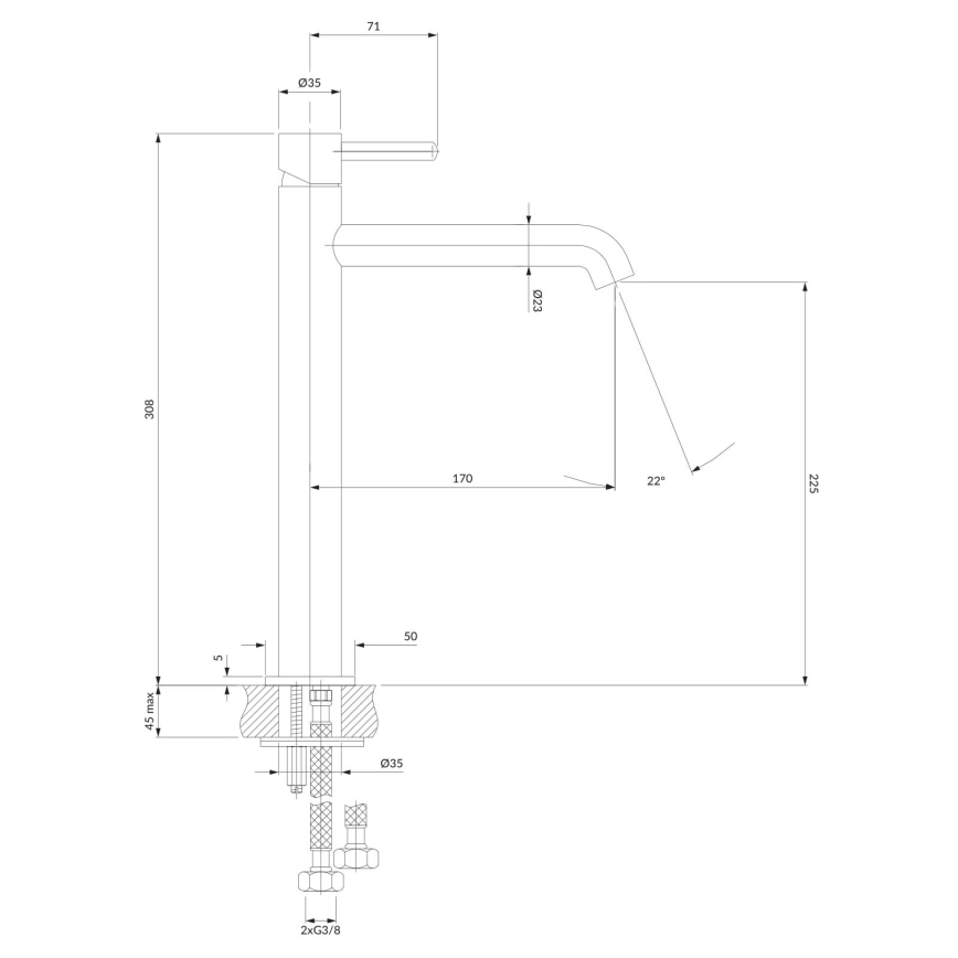 OMNIRES Y1212GLB - Kran till handfat Y 30,8 cm mark guld