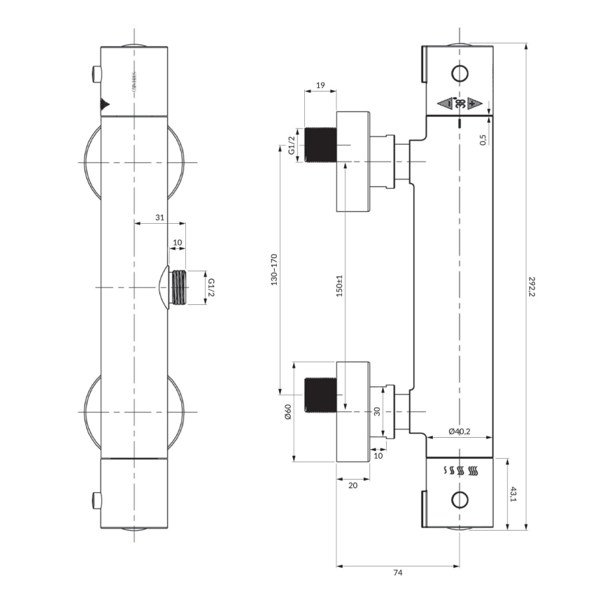 OMNIRES Y1246XCR - Termostatisk duschkran Y skinande krom