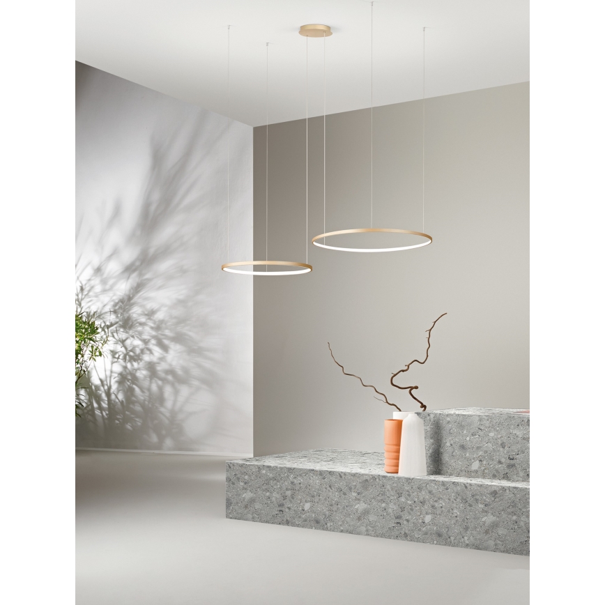 Ondaluce - LED-dimmbar pendellampa på vajer SOEL LED/28W/230V + LED/38W Ø 80/60 cm guld