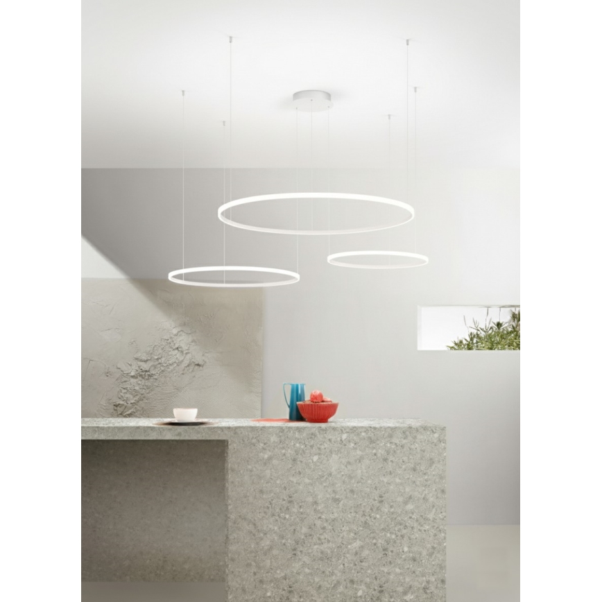 Ondaluce - Dimmbar LED-pendel på vajer SOEL LED/28W/230V + LED/38W + LED/47W 3000/4000K Ø 100/80/60 cm vit