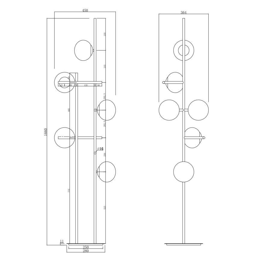 Ondaluce - Golvlampa JEWEL 6xE14/10W/230V 166 cm guld/vit