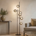 Ondaluce - Golvlampa JEWEL 6xE14/10W/230V 166 cm svart/rökfärgad