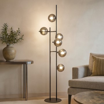 Ondaluce - Golvlampa JEWEL 6xE14/10W/230V 166 cm svart/rökfärgad