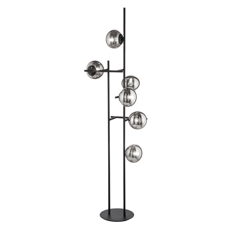 Ondaluce - Golvlampa JEWEL 6xE14/10W/230V 166 cm svart/rökfärgad