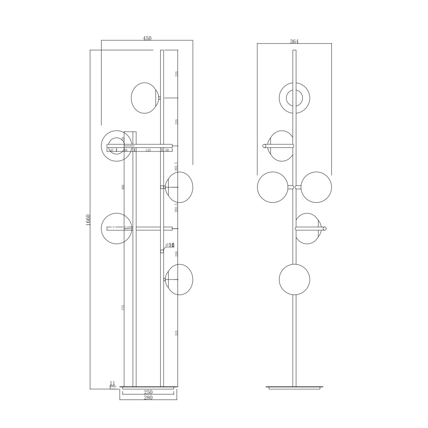 Ondaluce - Golvlampa JEWEL 6xE14/10W/230V 166 cm svart/rökfärgad