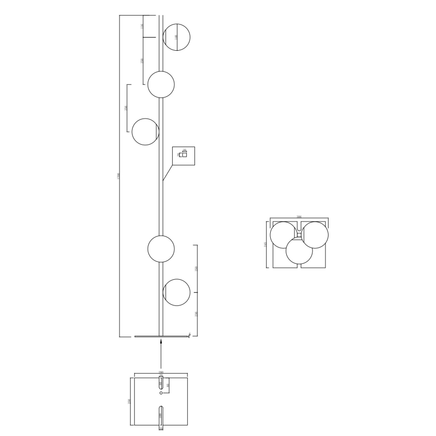 Ondaluce - Golvlampa MONILE 5xE14/10W/230V 170 cm svart/röksvart