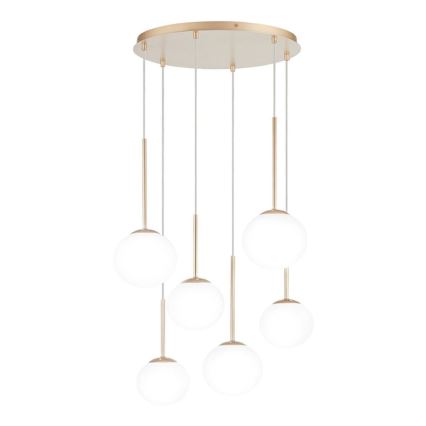 Ondaluce - Hänglampa med vajer JEWEL 6 x E14 / 10 W / 230 V Ø 55 cm guld/vit
