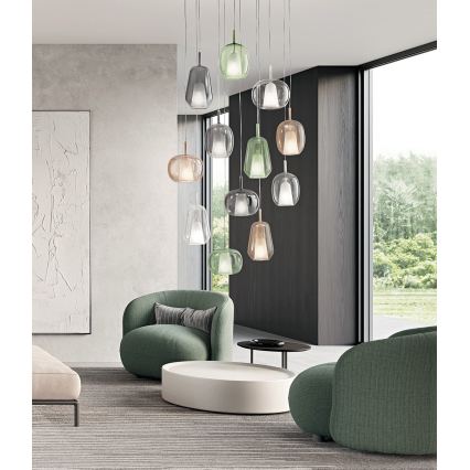 Ondaluce - Hänglampa på kabel THELMA 1xE27/15W/230V Ø 25 cm guld/klart glas