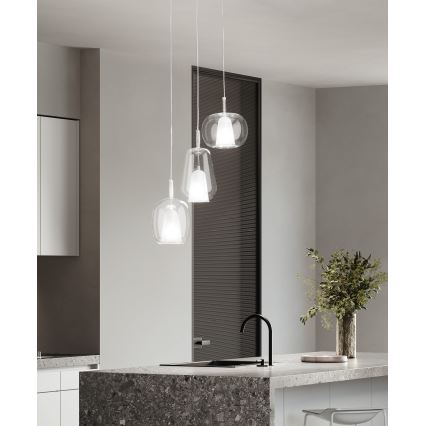 Ondaluce - Hänglampa på kabel THELMA 1xE27/15W/230V Ø 25 cm guld/klart glas