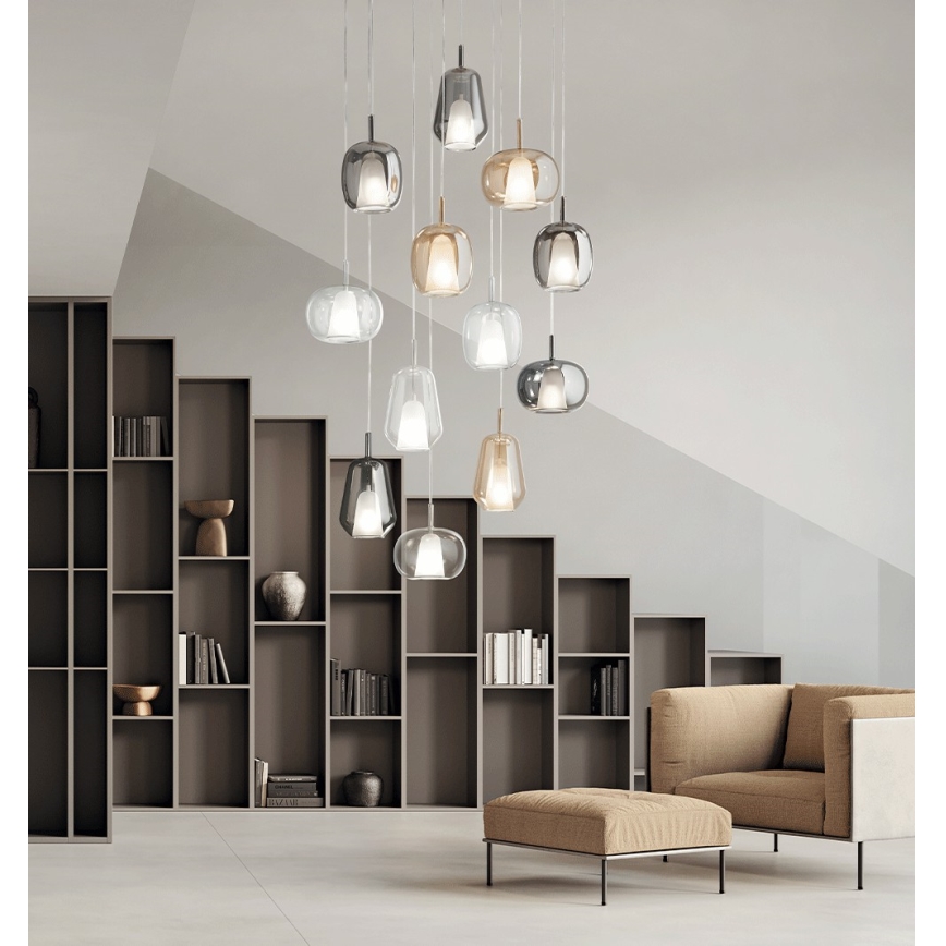 Ondaluce - Hänglampa på kabel THELMA 3xE27/15W/230V Ø 19,5 cm guld/rökig beige