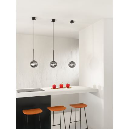 Ondaluce - JEWEL pendellampa med kabel 1xE14/10W/230V Ø 17 cm svart/rökfärgad