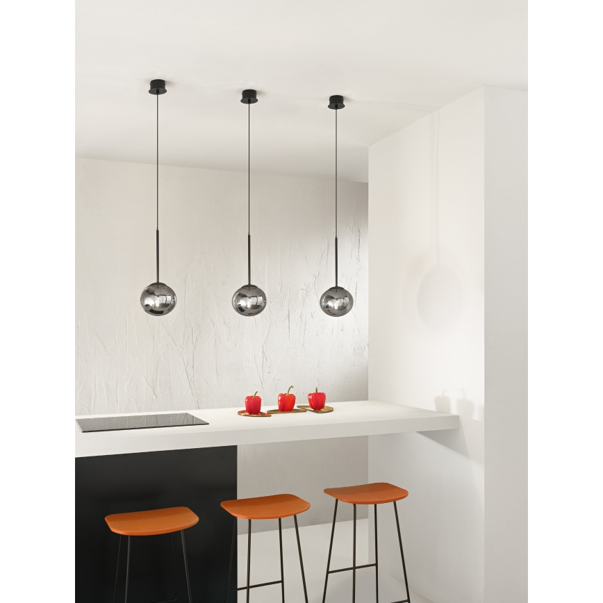 Ondaluce - JEWEL pendellampa med kabel 1xE14/10W/230V Ø 17 cm svart/rökfärgad
