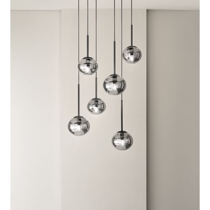 Ondaluce - JEWEL pendellampa med kabel 1xE14/10W/230V Ø 17 cm svart/rökfärgad