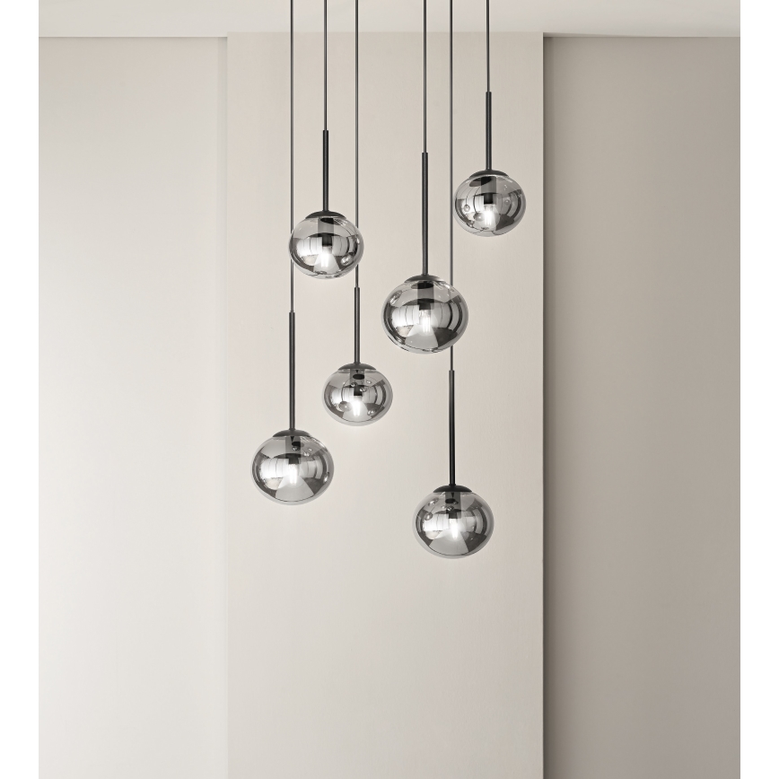 Ondaluce - JEWEL pendellampa med kabel 1xE14/10W/230V Ø 17 cm svart/rökfärgad