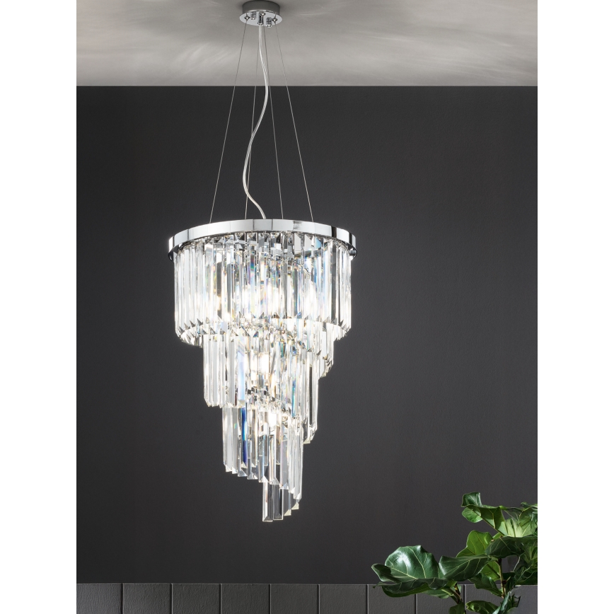 Ondaluce - Kristallkrona med vajer ALEXANDER 10xE14/10W/230V Ø 40 cm blank krom