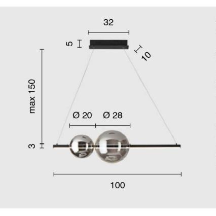 Ondaluce - LED-dimbar pendel på vajer FUFI LED/40W/230V svart/röksvart
