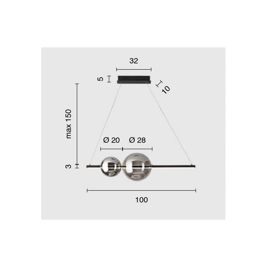 Ondaluce - LED-dimbar pendel på vajer FUFI LED/40W/230V svart/röksvart
