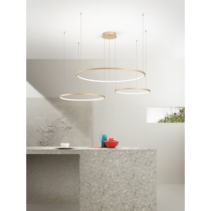 Ondaluce - LED dimbar pendel på vajer SOEL LED/28W/230V + LED/38W + LED/47W Ø 100/80/60 cm guldfärgad