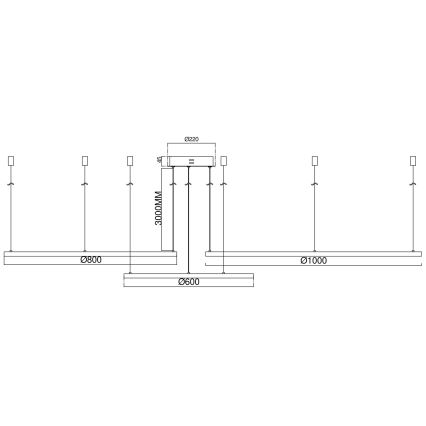 Ondaluce - LED dimbar pendel på vajer SOEL LED/28W/230V + LED/38W + LED/47W Ø 100/80/60 cm guldfärgad
