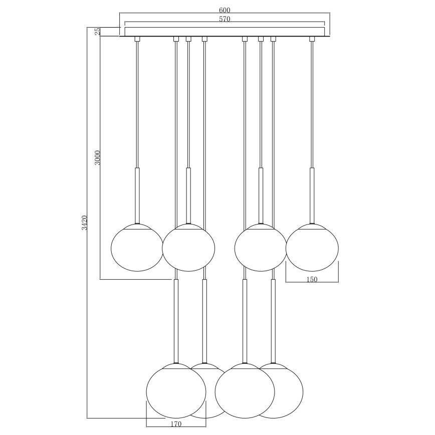 Ondaluce - Ljuskrona på vajer JEWEL 8xE14/10W/230V pr. 70 cm svart/rökfärgad