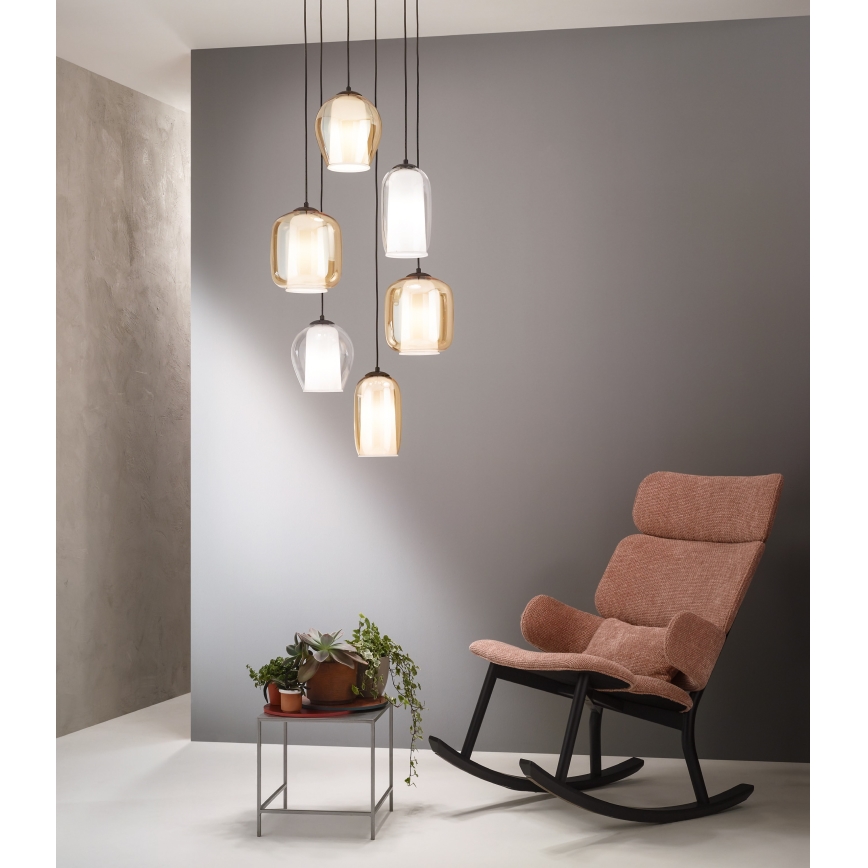 Ondaluce - Pendellampa med sladd BONNIE 1xE27/15W/230V Ø 15 cm svart/rökig beige