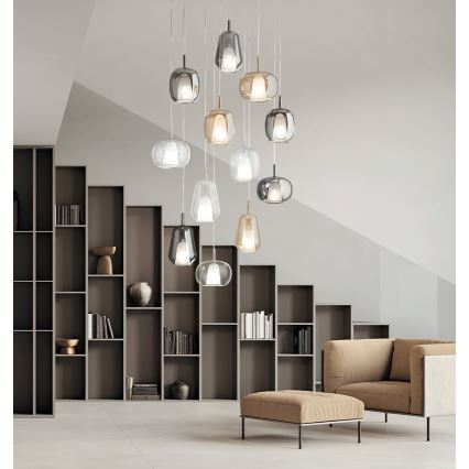 Ondaluce - Pendellampa med sladd THELMA 1xE27/15W/230V Ø 19 cm svart/rökgrå