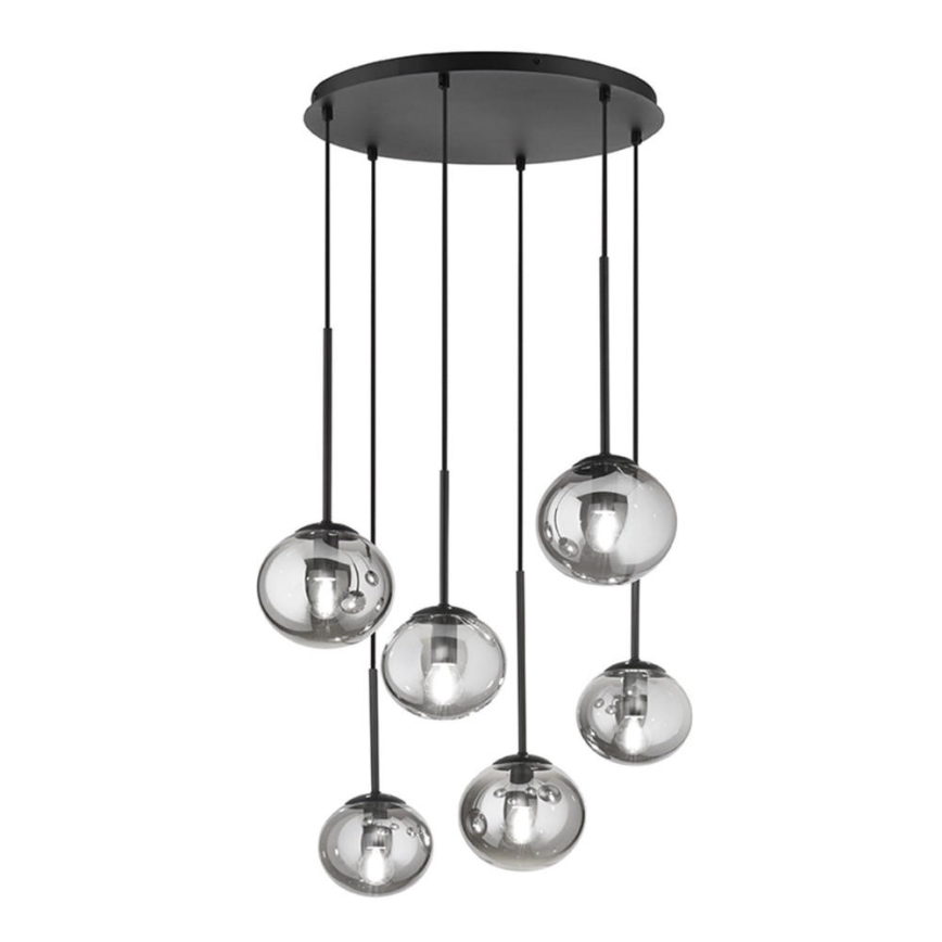 Ondaluce - Pendellampa med vajer JEWEL 6xE14/10W/230V Ø 55 cm svart/rökfärgad