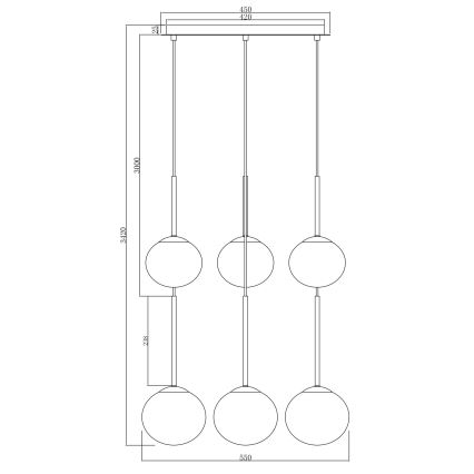 Ondaluce - Pendellampa med vajer JEWEL 6xE14/10W/230V Ø 55 cm svart/rökfärgad