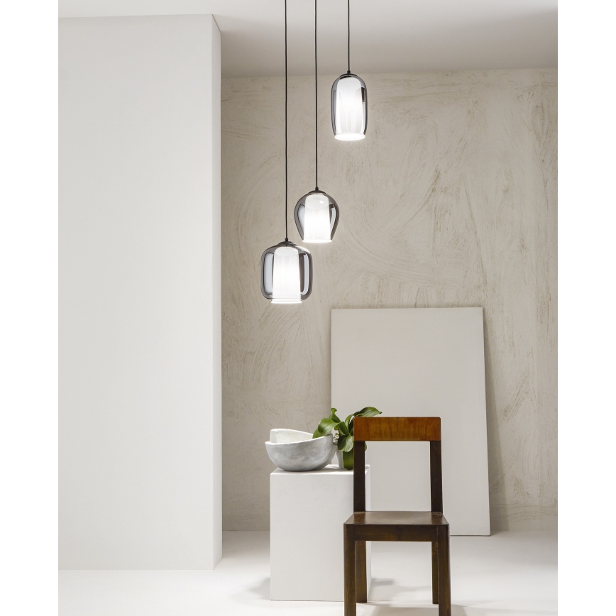 Ondaluce - Pendellampa på kabel BONNIE 1xE27/15W/230V Ø 15,5 cm svart/rökfärgad