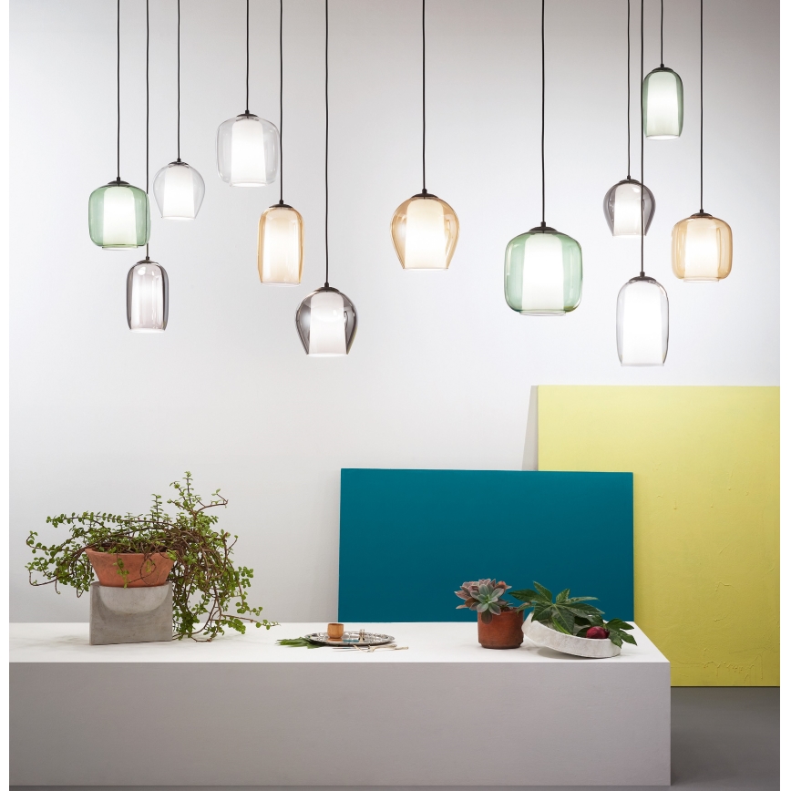 Ondaluce - Pendellampa på kabel BONNIE 1xE27/15W/230V Ø 15,5 cm svart/rökfärgad