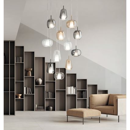 Ondaluce - Pendellampa på kabel THELMA 2xE27/15W/230V Ø 25 cm guld/klart