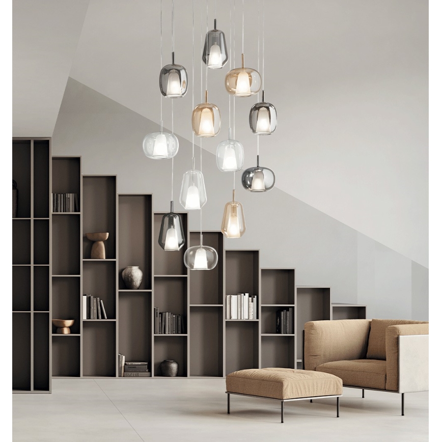 Ondaluce - Pendellampa på kabel THELMA 2xE27/15W/230V Ø 25 cm guld/klart